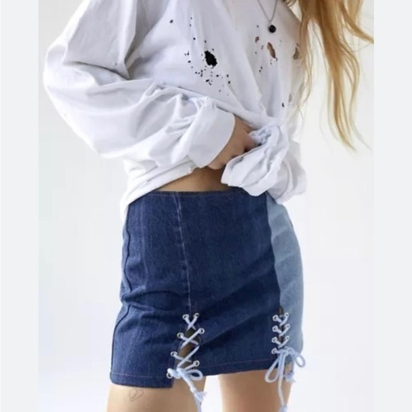 Urban Outfitters Dresses & Skirts - Urban Outfitters Remade Lace Up Micro Jean Mini Skirt Women’s Size Medium Denim